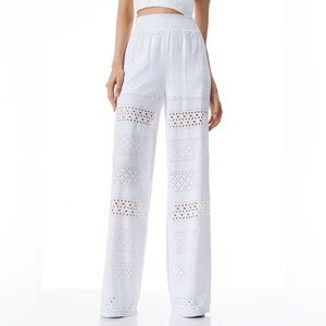 Alice + Olivia White Eyelet Wide-Leg Pants